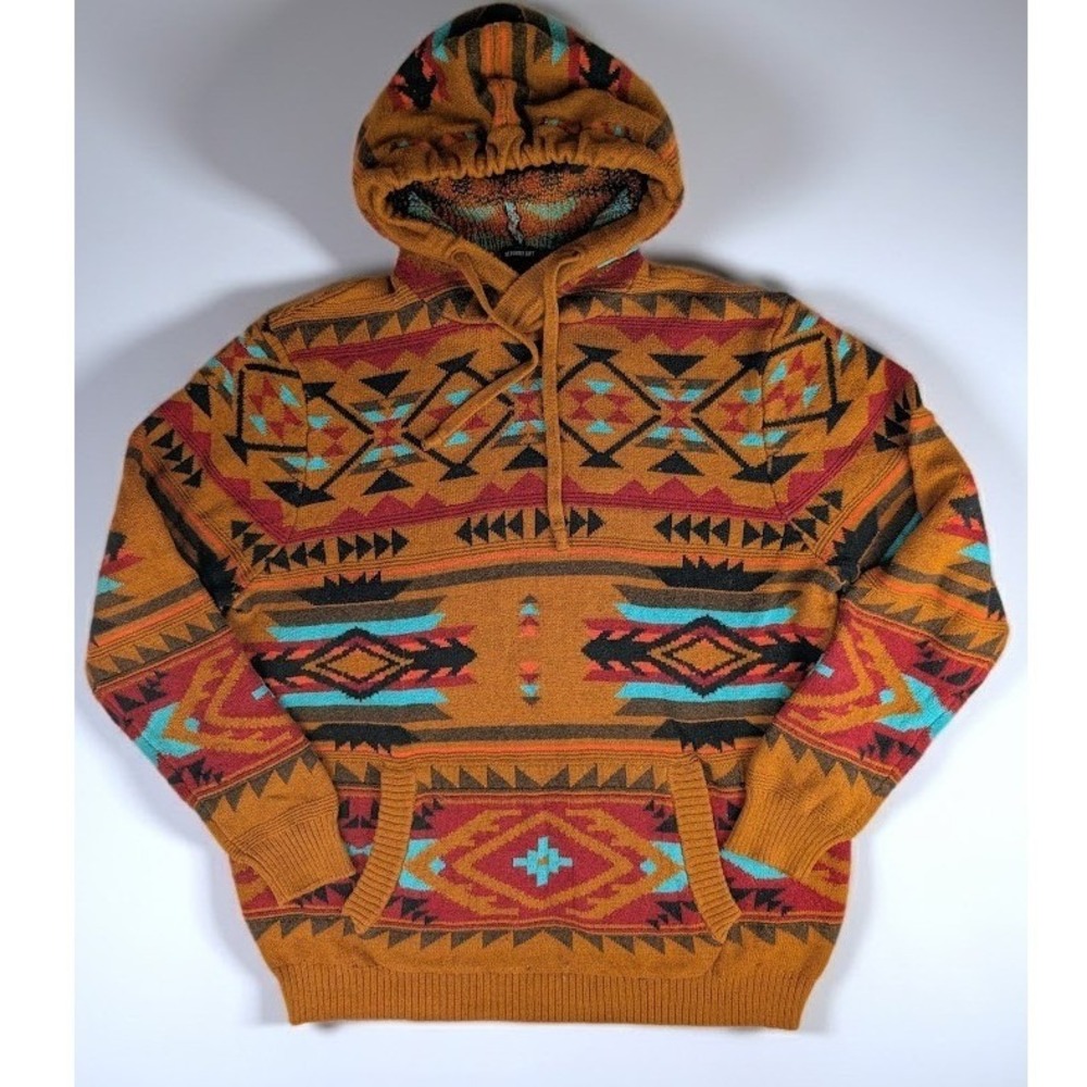 American Eagle Southwestern Knit Hoodie Women's XL brown Seriously Soft Wool
